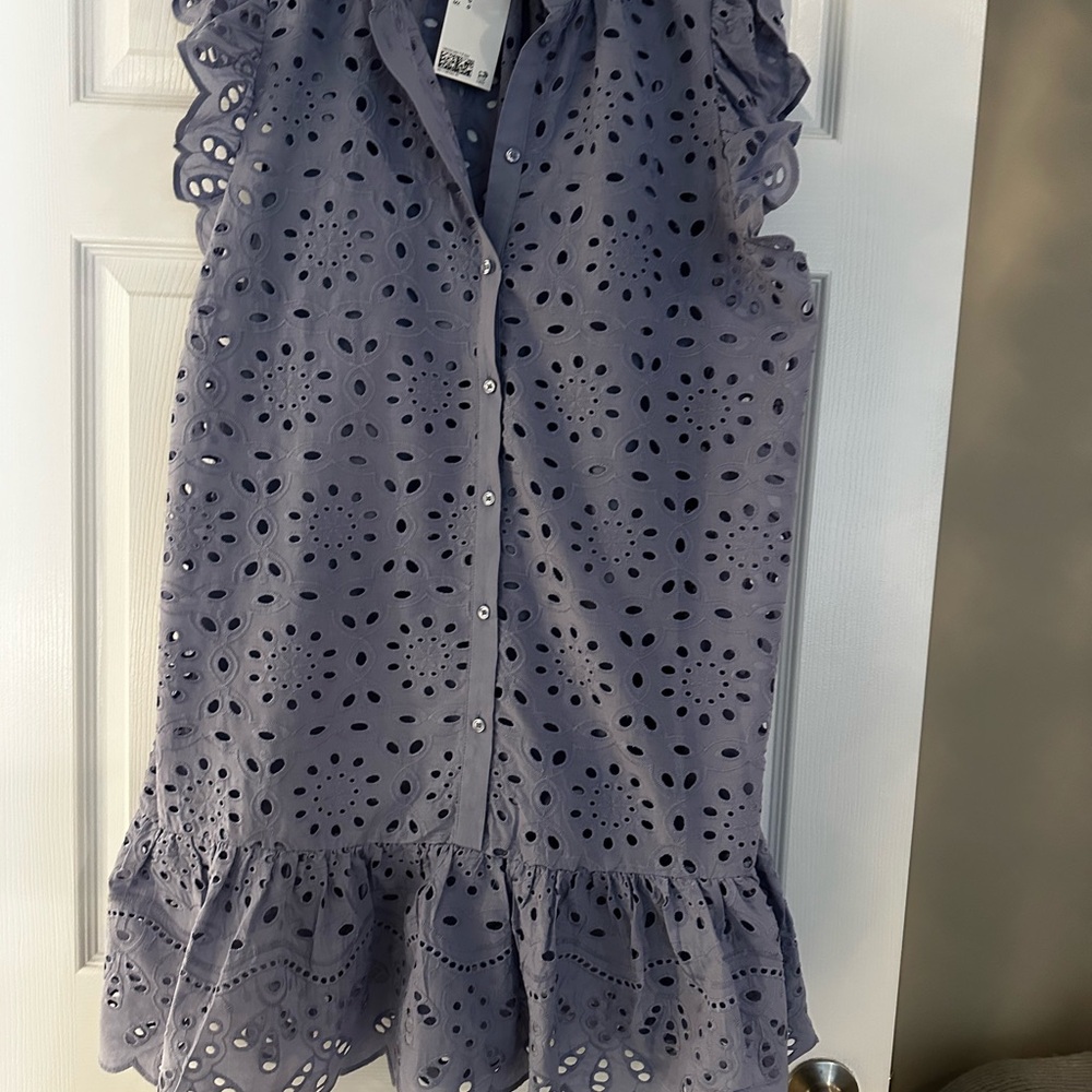 H&M Lavender Eyelet Midi Dress with Ruffle Hem